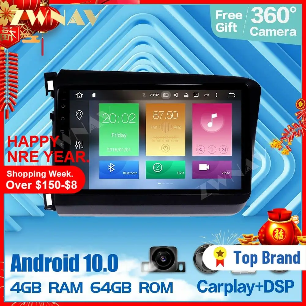 2 din сенсорный экран Android 10 0 автомобильный мультимедийный плеер для Honda Civic 2011 2015