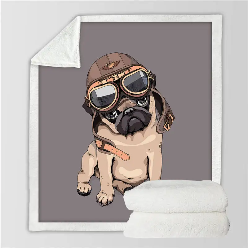 Pug18 Постельные принадлежности Outlet хиппи Мопс шерпа одеяло на кровать животное мультфильм собака плюшевое покрывало Рождество бульдог диван крышка - Цвет: Pug18