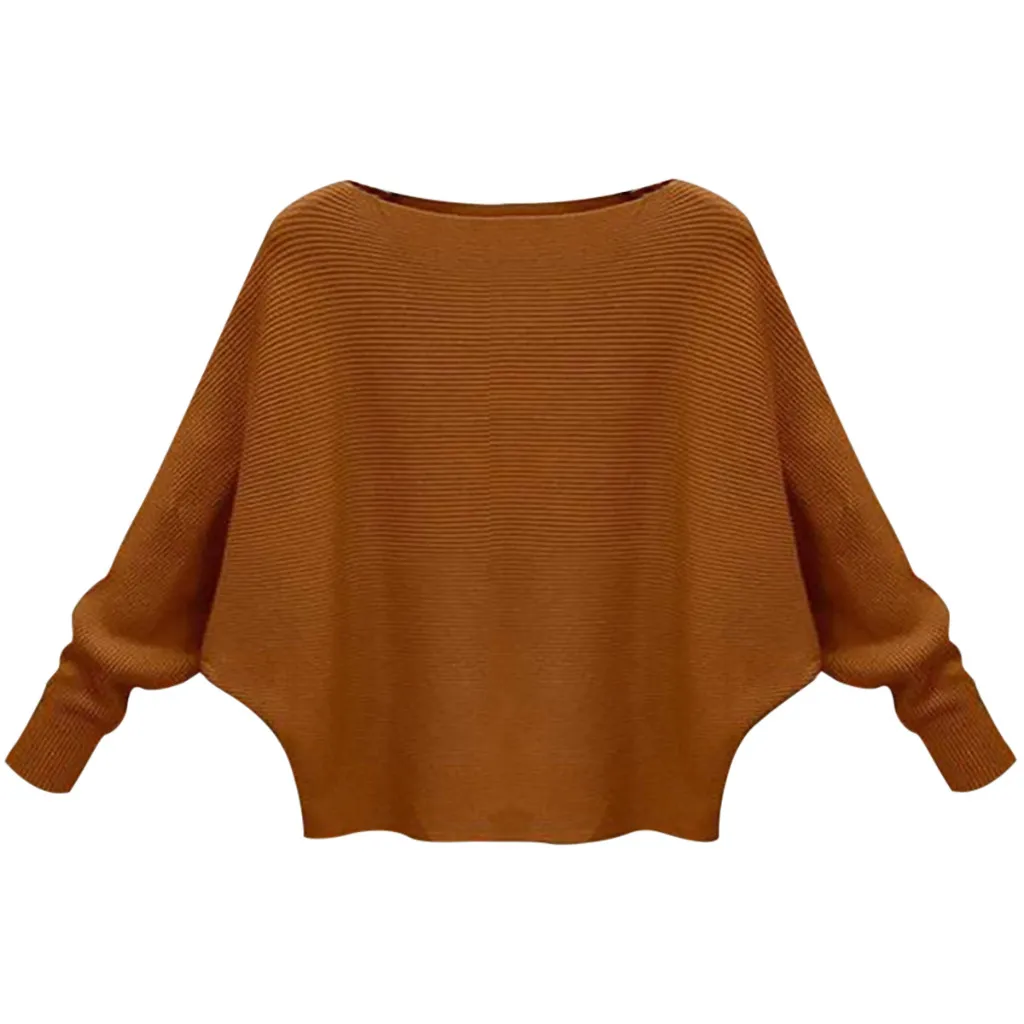 JAYCOSIN, одноцветные вязаные Kawaii женские пуловеры с рукавами «летучая мышь», осенне-зимние повседневные свитера, теплые вязаные повседневные топы с круглым вырезом и длинным рукавом
