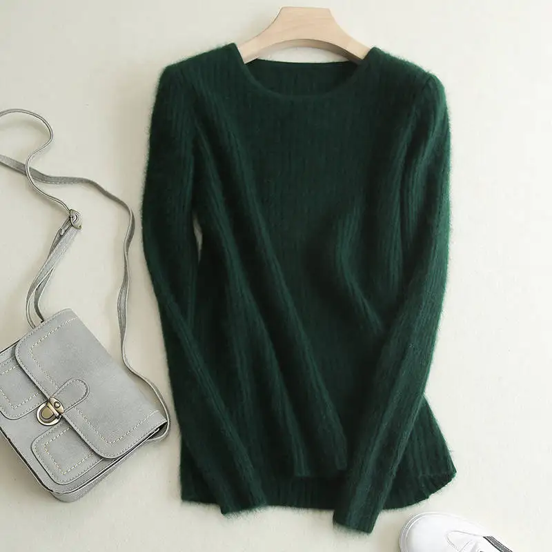 Loose Sweater Women Hot Sale Soft Jumpers Mink Cashmere Knitted New O-Neck Standard Clothes Ladies Pullovers - Цвет: dark green