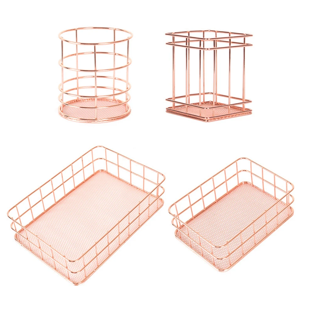 Популярная Скандинавская металлическая корзина для хранения из розового золота