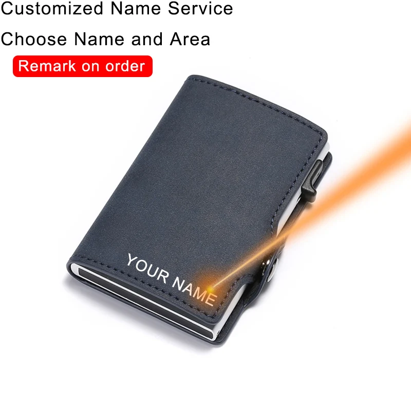 blue (Name Service) DIENQI Rfid мужской кожаный бумажник, тонкий кошелек, сумка для денег, короткий кошелек, маленький, винтажный, на заказ, волшебный кошелек, мужской портфель - Цвет: blue (Name Service)