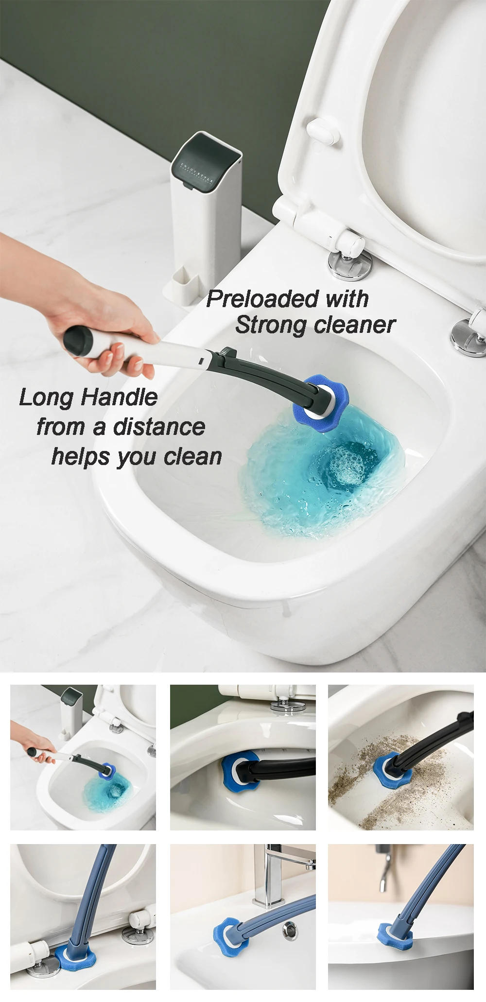 Bathroom Disposable Cleaning Toilet Brush Long Handle No Dead Angle Cleaning Brush Replacement Brush Head Cleaning Tool