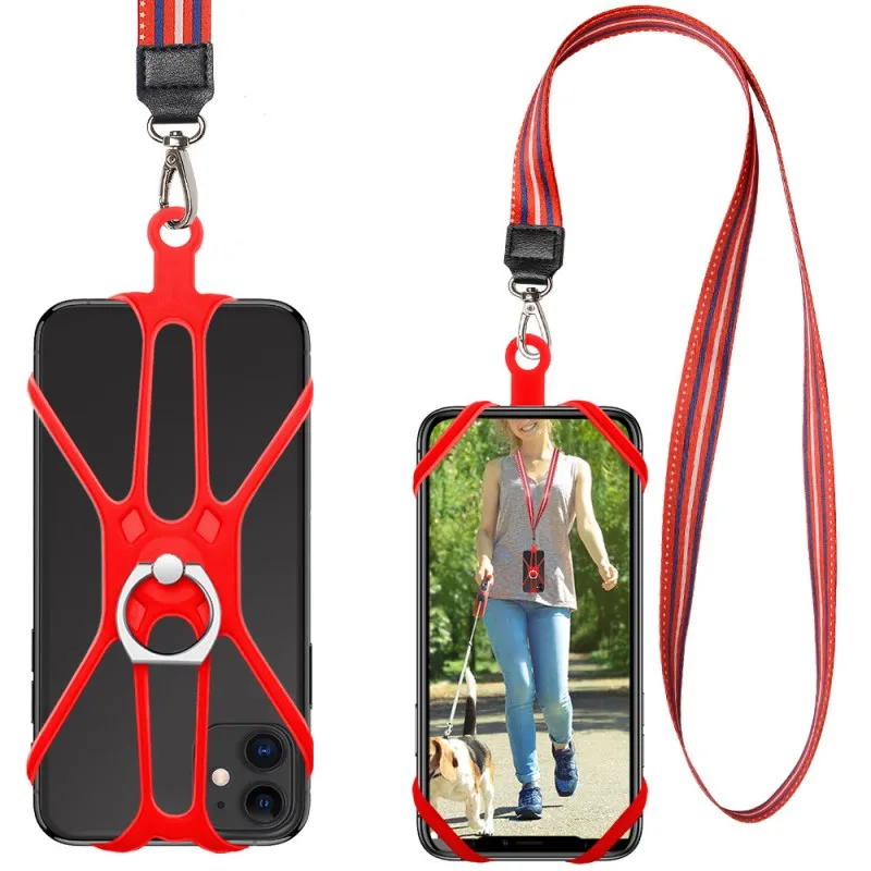 

Multi Colors Silicone Phone Lanyard Holder With 360 degree Rotation Ring Kickstand Smartphone Neck Strap