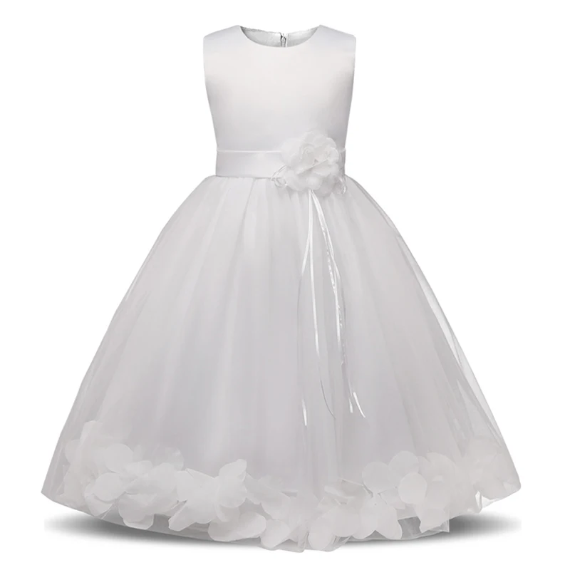 Белое кружевное платье с цветочным узором для девочек детское свадебное вечернее длинное платье принцессы для девочек, зимняя праздничная одежда размер от 4 до 10 лет - Цвет: White Dress 2