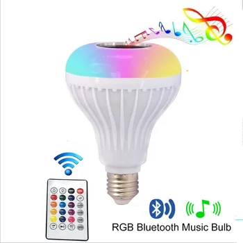 

Intelligent wireless E27 RGB Bluetooth speaker LED bulb light music playback dimmable wireless 12W LED light with 24 key remote