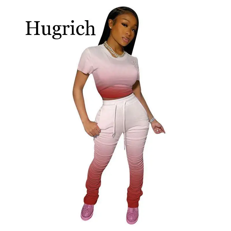 

2020 Women's Two Piece Set Plus Size Stacked Trousers Leggings Pants Tracksuit Crop Top Ruched Leggings Pant Outfits Sweat Suits
