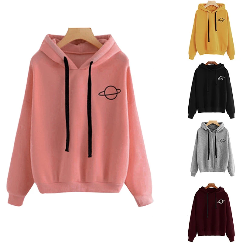 Sudaderas con capucha mujer, jerséis informales, estampado Planeta, sudadera holgada lisa de manga larga con cordón, sudadera para mujer #45 2019|Sudaderas con capucha y - AliExpress