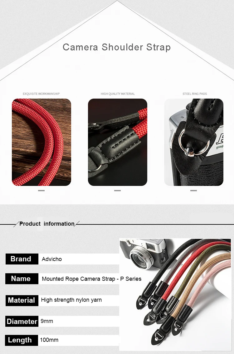 Mountaineering Nylon Rope Camera Shoulder Neck Strap Belt for Leica Canon Nikon Olympus Pentax Sony Mirrorless Digital Camera