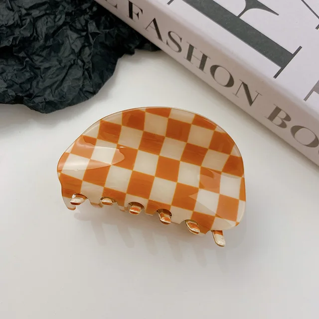 2021 Autumn New Fashion Women Hair Claw Clip Accessories Acrylic Geometric Color Grid For Sweet Girls Shark Hairpins Headdress C-01