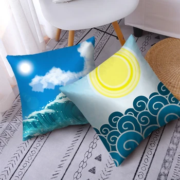 

Ocean Sea Wave Pattern Polyester Peachskin Throw Pillow cover Living Room Cushion Cover Home Decor Sofa Decorative Pillowcase