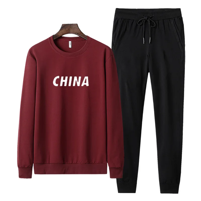 

Set Men Spring And Autumn Long Sleeve Trousers Sports Clothing Men's Casual Loose-Fit Printed Plus-sized Sports Set Men's