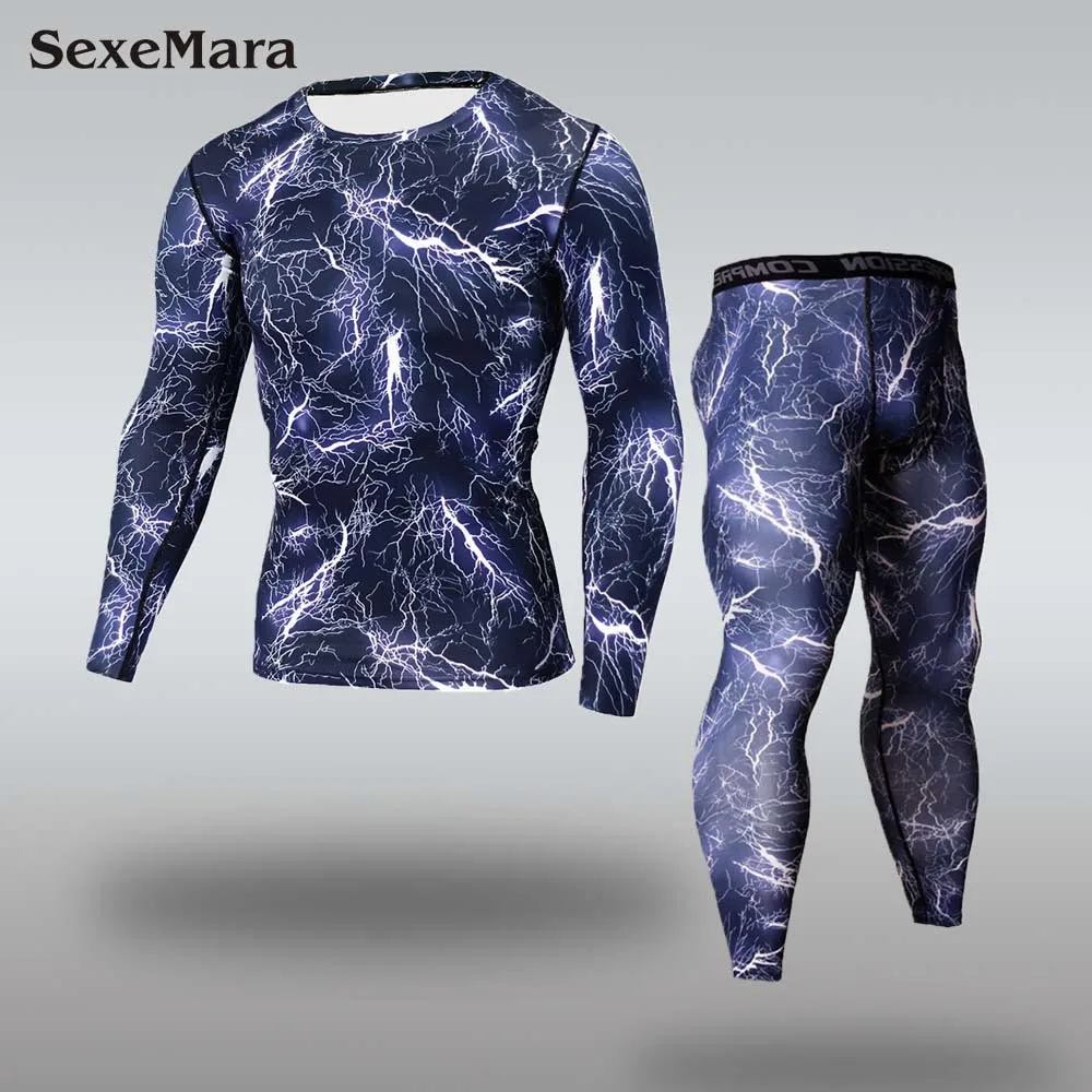Sets Мужские компрессионные колготки, леггинсы, мужской спортивный костюм, беговые костюмы, Спортивная футболка для тренировок, ММА Рашгард, мужские камуфляжные кальсоны - Цвет: Sets