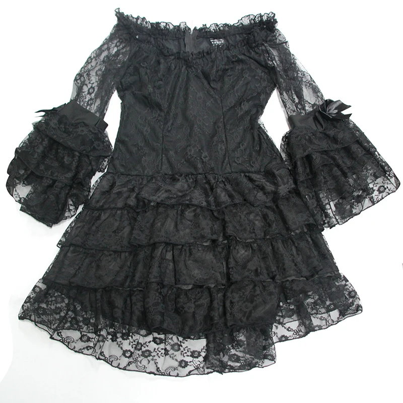 Готическое женское сексуальное платье в стиле панк с v-образным вырезом уличная одежда с коротким рукавом Кружевное шифоновое платье с высокой талией модное темное милое женское черное платье