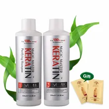 Самый дешевый MMK 2 шт 120 мл очищающий шампунь+ 120 мл лечение кокосовым кератином Уход за волосами разглаживание и комплект для выпрямления волос