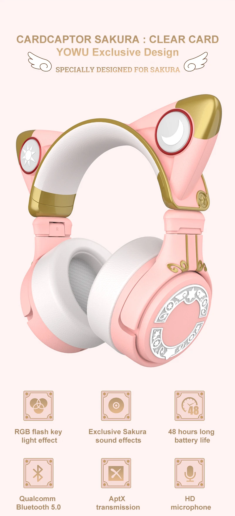 YOWU Magic Sakura Wireless Headphones 