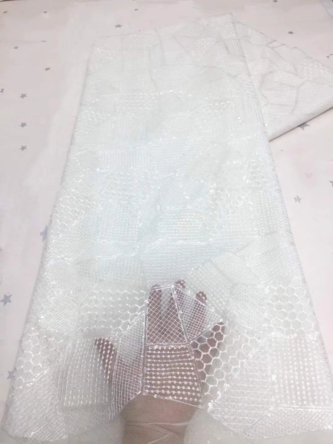 

white Sequins Tulle Lace African Lace Fabric 2021 Beautiful High Quality French Mesh Net Lace Fabrics 5 Yards For Wedding Dress