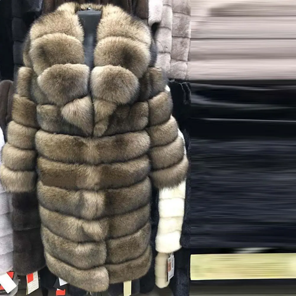 90cm coat length Новое натуральное пальто из натурального Лисьего меха зимняя женская длинная стильная натуральная меховая куртка женская качественная натуральный мех лисы пальто - Цвет: 90cm coat length