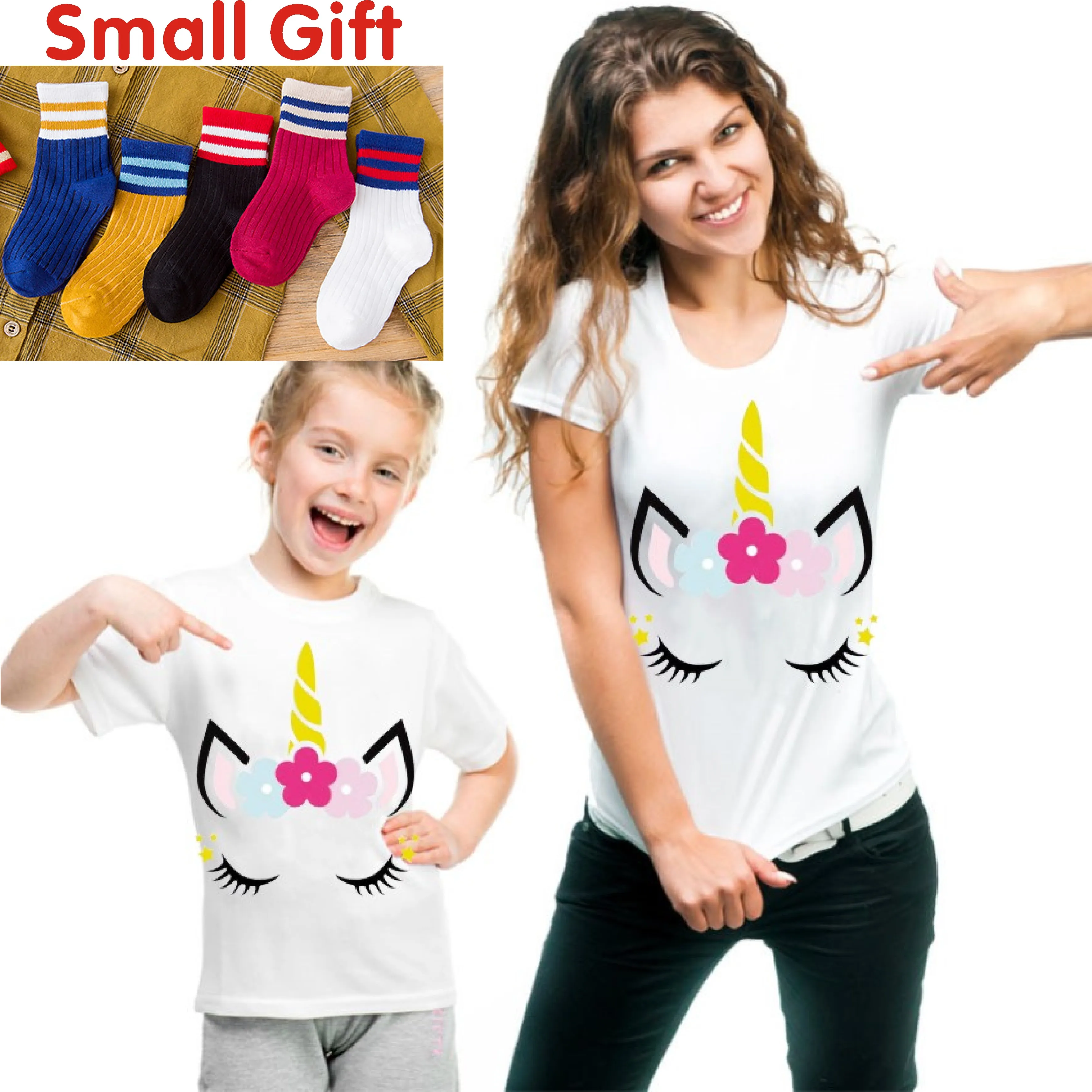Camisetas con estampado de dibujos animados de unicornio para la familia, camisetas para madre e hija, ropa ropa de niña CT-1906