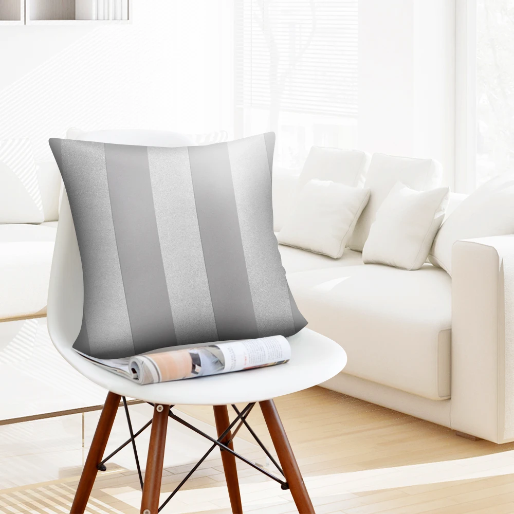 Silver Gray Striped Geometric Cushion Cover Peach Skin Pillowcase Cojines Decorativos Para Home Bedroom Sofa Decor 45*45cm