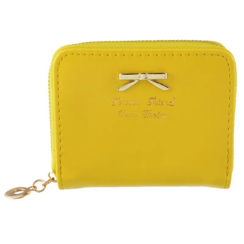 yellow Кошелек, бумажник с бантиком, женские милые короткие держатели для кошельков, женская сумка для денег, сумка Kawaii, Женская портативная маленькая сумка с бантом для девочек - Цвет: yellow