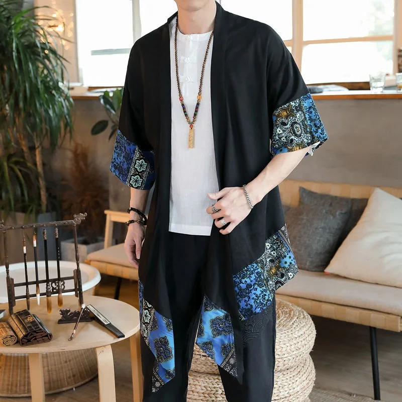 Japanese Kimono Cardigan Men Haori Yukata Male Samurai Costume Clothing Kimono Jacket Mens Shirt Yukata Haori KK001
