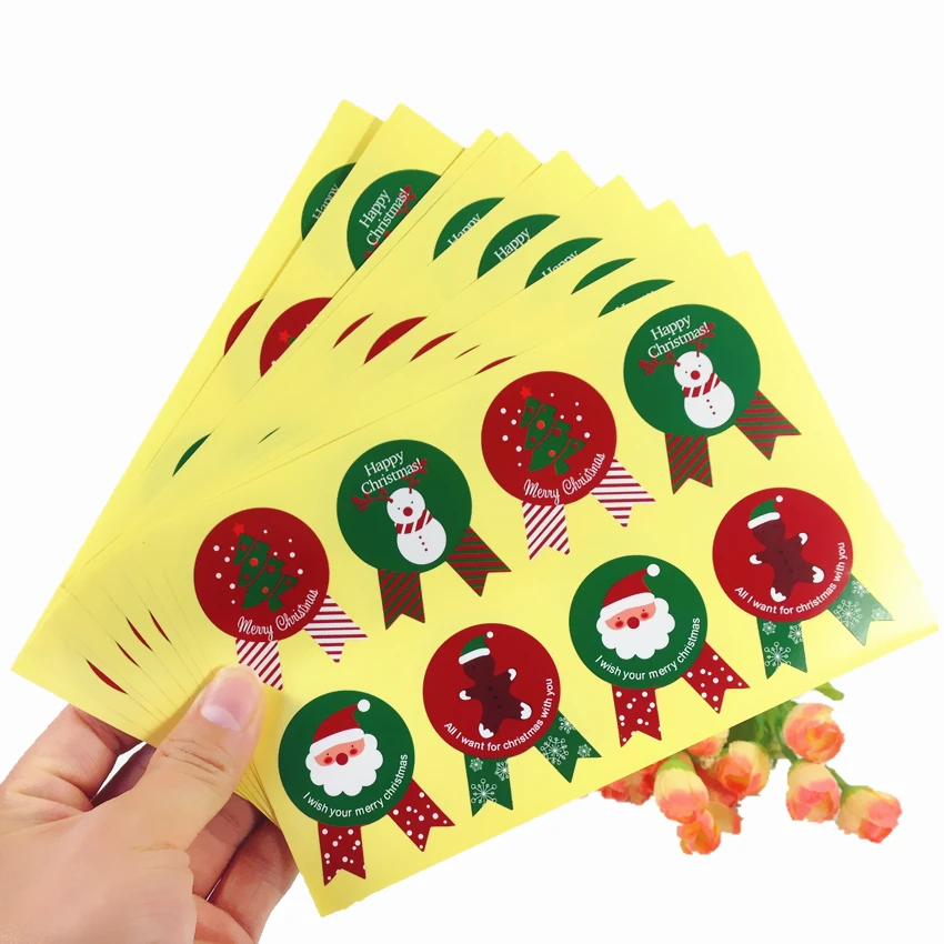 

80PCS/pack Red And Green Happy Christmas Medal Seal Self-Adhesive Gift Stickers DIY Multifunction Paper