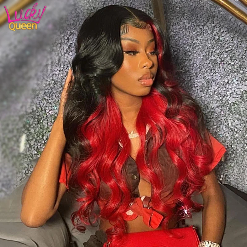 Lace Front Human Hair Wigs 99J Ombre Red Brazilian Remy Wigs Highlight Ruby Red Wavy Hair 4X4 Closure Wig For Women Preplucked