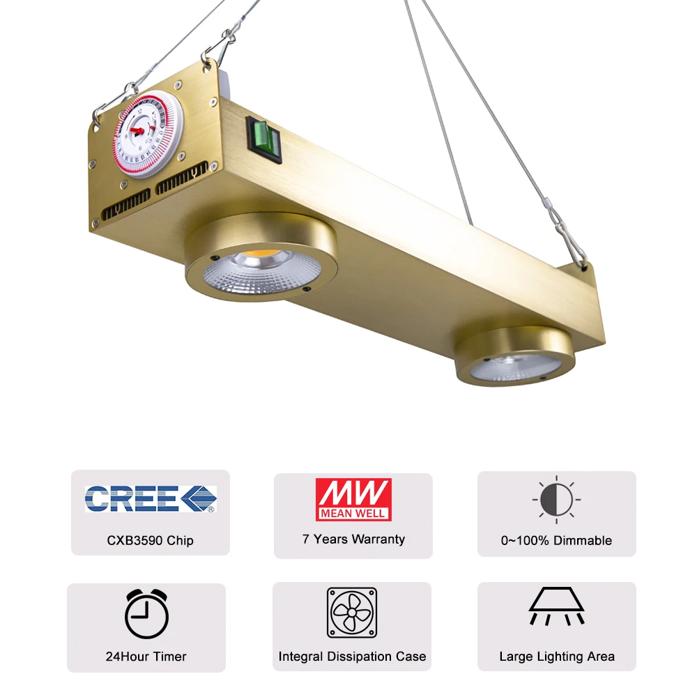 Dimmable Полный спектр COB светодиодный светильник для выращивания CREE CXB3590 200 Вт 26000лм = HPS 400 Вт лампа для выращивания комнатных растений панельный светильник ing - Испускаемый цвет: CXB3590-X2-Gold