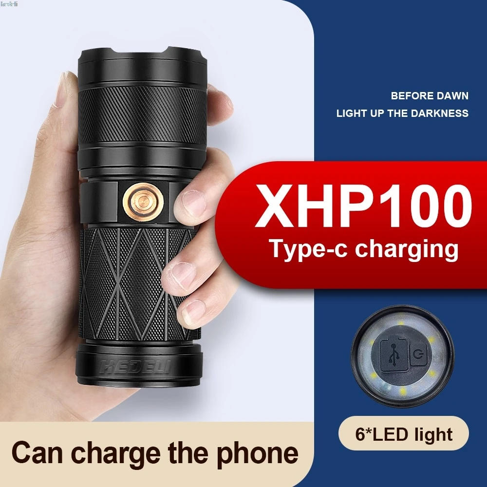 New XHP100 Flashlight Led High Power Torch Camping Tourism XHP90 XHP70 XHP50 CREE USB Rechargeable flashLights 3*2200mAh Lantern