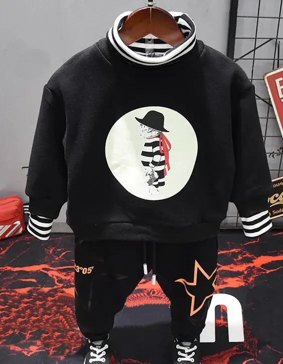 2pcs sets Зимний комплект одежды для маленьких мальчиков, Высококачественная хлопковая одежда для малышей, плюшевый свитер, костюм с плюшевыми штанами, комплекты для мальчиков, для детей 2-6 лет - Цвет: 2pcs sets