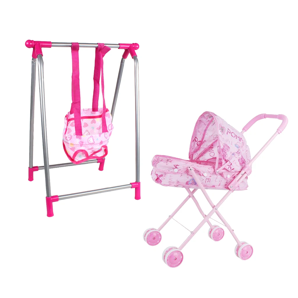 

Nursery Room Furniture Decor - ABS Baby Doll Infant Stroller Swing Kit for 9-12inch Reborn Doll for Mellchan Doll Accessories