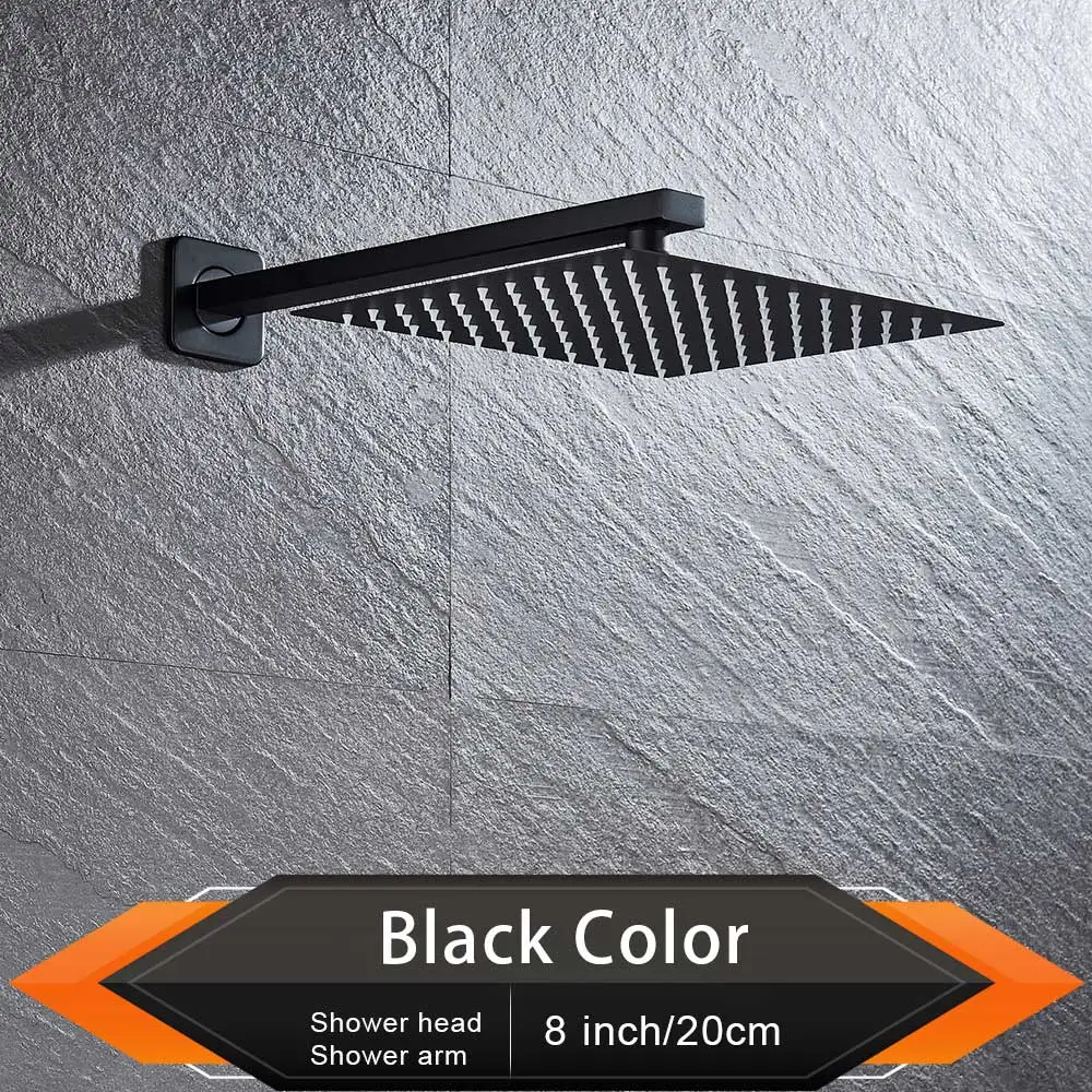 Black 8 Inch Матовый золотой осадков Насадки для душа Ванная комната 8/10/1" ультратонкий Стиль Топ Насадки для душа с настенный держатель для душа - Цвет: Black 8 Inch