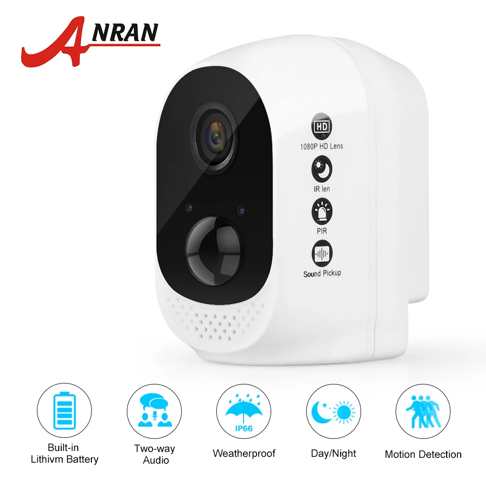 ANRAN 1080P HD перезаряжаемая на батарейках Wifi камера без проводов безопасности ip-камера PIR сигнализация домашняя беспроводная камера