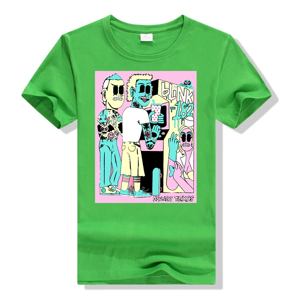 Зеленый Blink 182 Tour Dallas Texas 2 августа Футболка стильная круглая футболка - Цвет: Зеленый