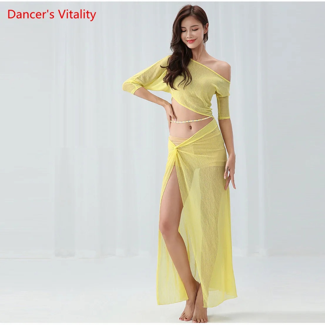 

New Belly Dance Set Sexy Long Skirt+Haft-Sleeved Top Oriental Dance Costume Women Yellow Blue Free Delivery