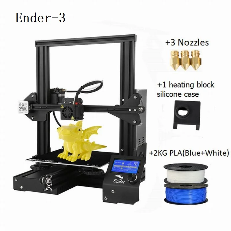 CREALITY 3d принтер Ender-3 обновленный подарок из закаленного стекла сопла и нагревательный блок силиконовый рукав+ PLA - Цвет: Add Blue White PLA