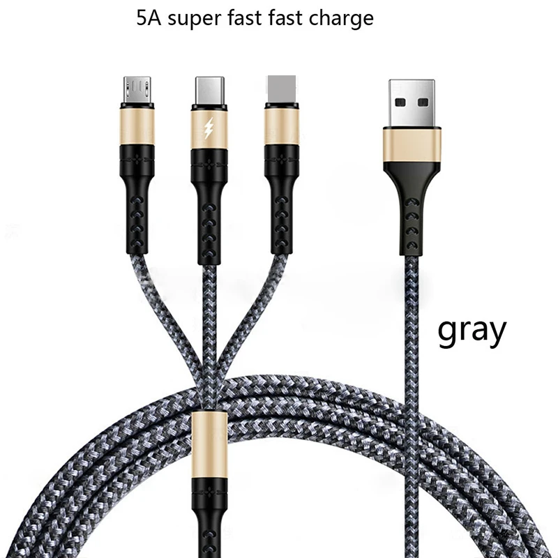 3 в 1 USB кабель 5A Быстрая зарядка для мобильного телефона Micro usb type C кабель зарядного устройства для iPhone зарядное устройство кабель для зарядки шнур - Цвет: 5A 3in1 Gold