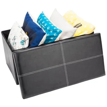 

PVC Leather Non-slip Foldable Ottoman Storage Stool Rectangle Shape Footstool Foldable Storage Box Stool Storage Footstool Pouf