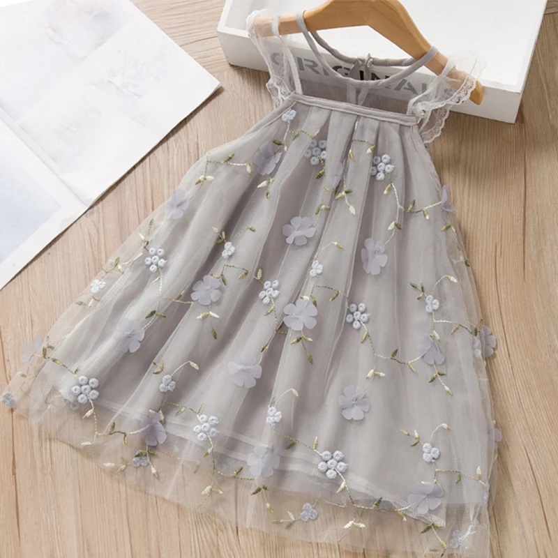 Bear leader/платье для девочек; коллекция года; милое летнее Сетчатое платье принцессы с цветочной вышивкой для девочек; детское платье для детей 2-6 лет