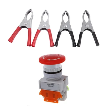 

2 Pairs Black Red 30A Soft Plastic Boots Metal Car Battery Clip Clamps & 1 Pcs 600V 10A Emergency Stop Switch