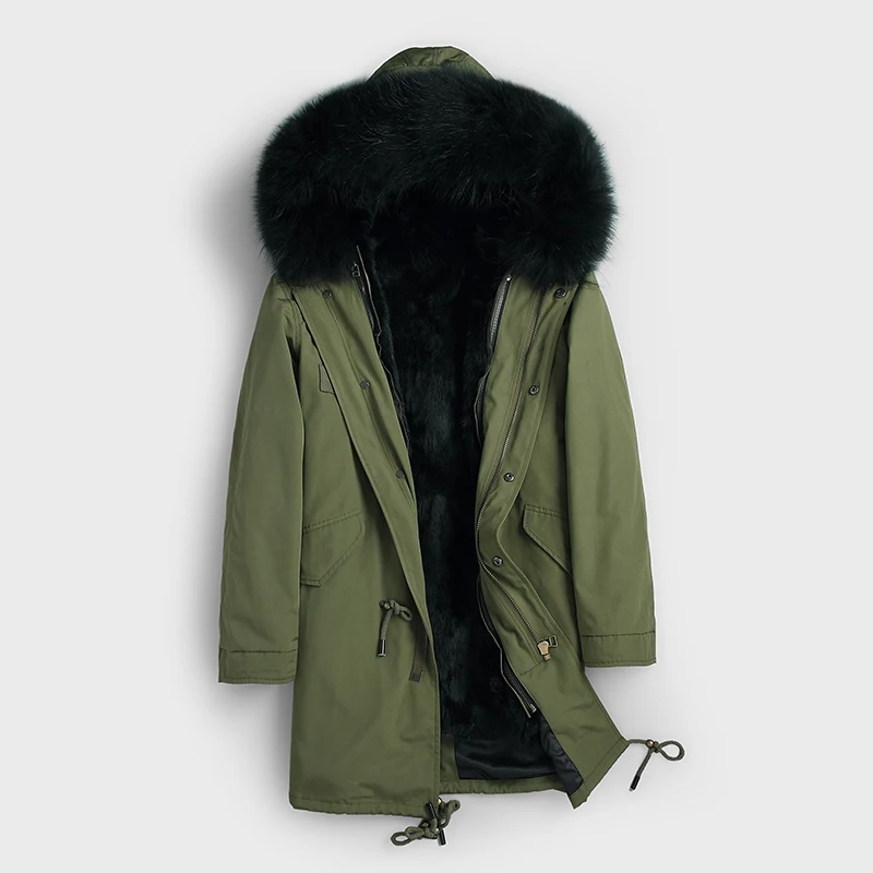 Green Rabbit Fur AYUNSUE парка, пальто с натуральным мехом, мужское зимнее пальто с натуральным овечьим мехом, мужские парки с капюшоном из натурального меха енота, Casaco 1709 YY1361 - Цвет: Green Rabbit Fur