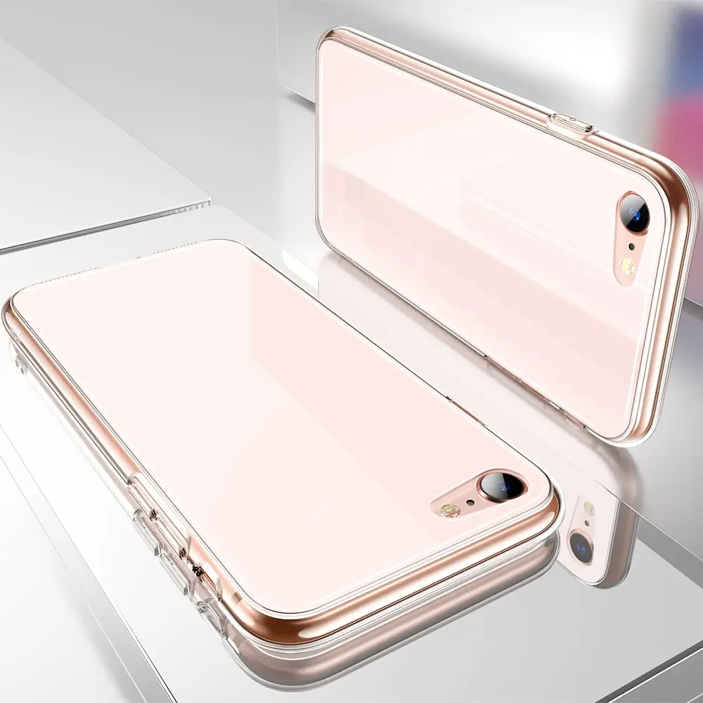 Розовый Чехол ESR 9H из твердого закаленного стекла для iPhone 8, 7 Plus, чехол для телефона, чехол s, жесткая подставка из поликарбоната+ мягкая рамка из ТПУ для iPhone 7, 8, стеклянный чехол - Цвет: Розовый