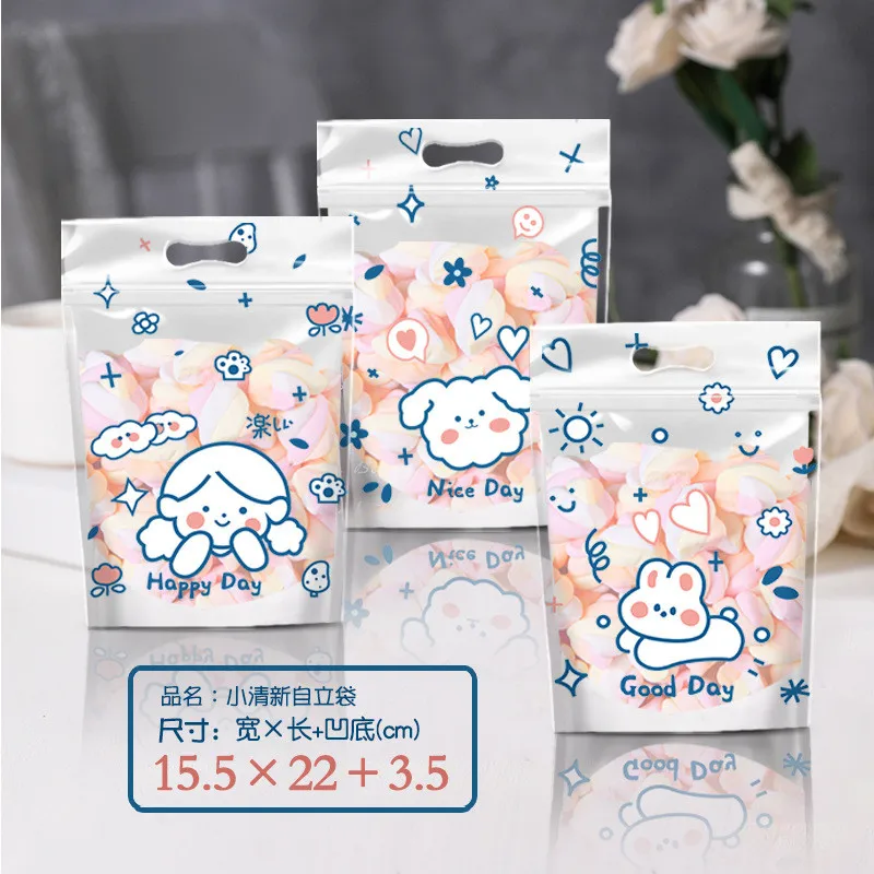 

50Pcs 15x22cm Self-sealing Zipper Bags Nougat Cartoon Printed Snowflake Cookie Candy Stand Up Packaging