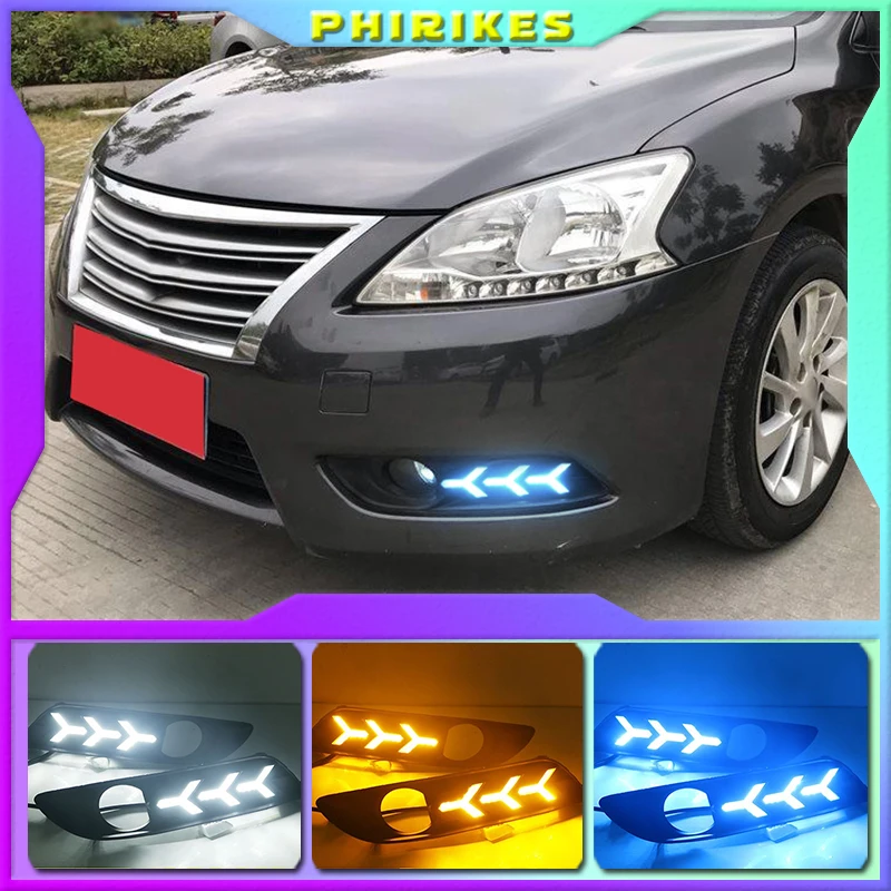 

Дневные ходовые огни для Nissan sentra Sylphy 2012 2013 2014, светодиодные дневные ходовые огни, Дневной желтый сигнал поворота, 2 шт.