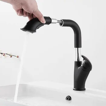 

pull type black brass /copper kitchen/bathroom faucets lifting deck mounted mixer tap hot cold water