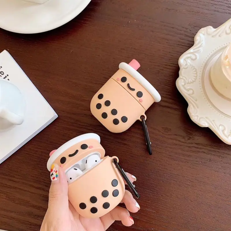 

Pearl Milk Tea Pattern Protective Case Soft Silicone Cover for Airpods 1/2 Box 3XUE