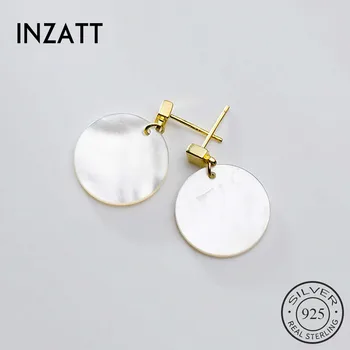 

INZATT Real 925 Sterling Silver Geometric shell Round Stud Earrings Fashion Women Fine Jewelry Party Minimalist Accessories gift