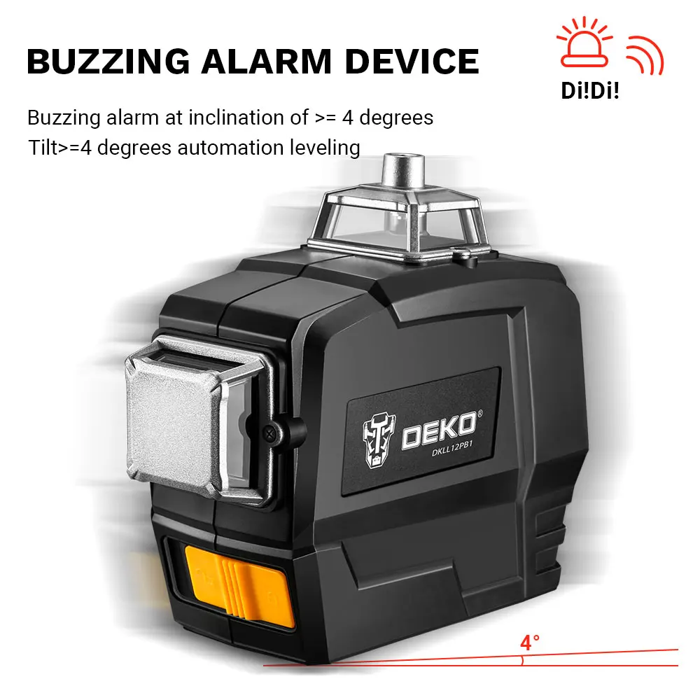 DEKO DKLL12PB 12 Lines 3D Laser Level Automatic Self Leveling Vertical Horizontal 360 Degrees Tilt Rotary Indoor&Outdoor Mode laser level