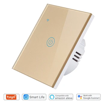 

Smart Switch WiFi RF433 EU Standard Smart Wall Switch Smart Life Tuya Remote Control Work with Alexa and Google Assistant-Gold